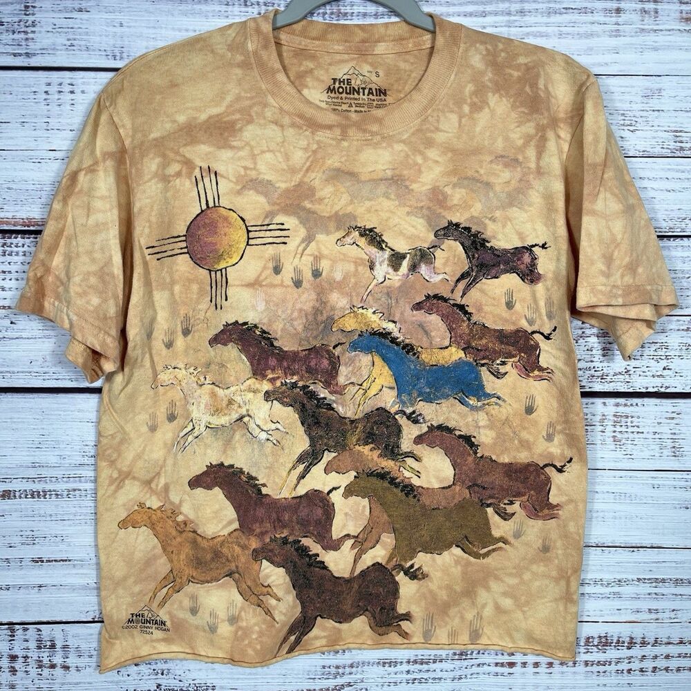 Vtg The Mountain Shirt Small Ginny Hogan Ancient Horses Dyed USA Mexico Cut Hem - Picture 5 of 13